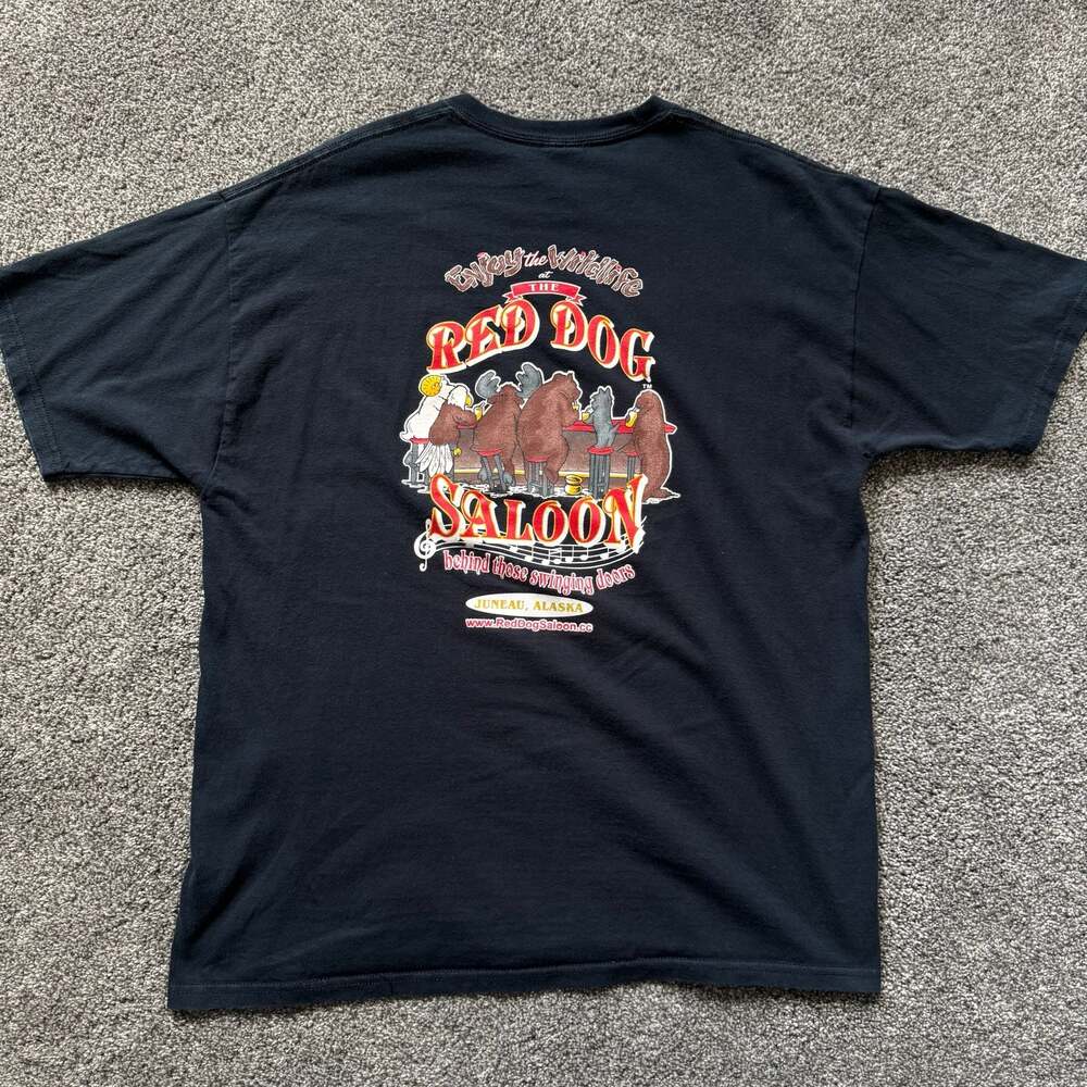 Red Dog Saloon Juneau Alaska Double-Sided Graphic T-Shirt Black Adult XL Heavywe